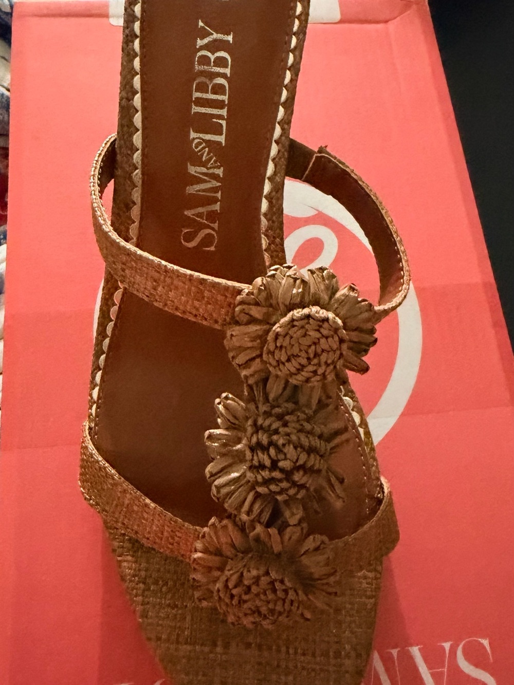 Sam & Libby Brown Woven Floral Strap Slide Sandals